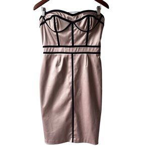 Jill Stuart Strapless Dress Body Con Pink Nude Corset With Black Piping, Size: 8
